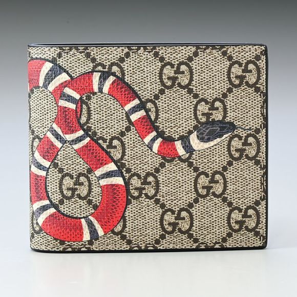 Gucci Wallet Snake GG Supreme fee King Beige Bifold - Picture 1 of 5
